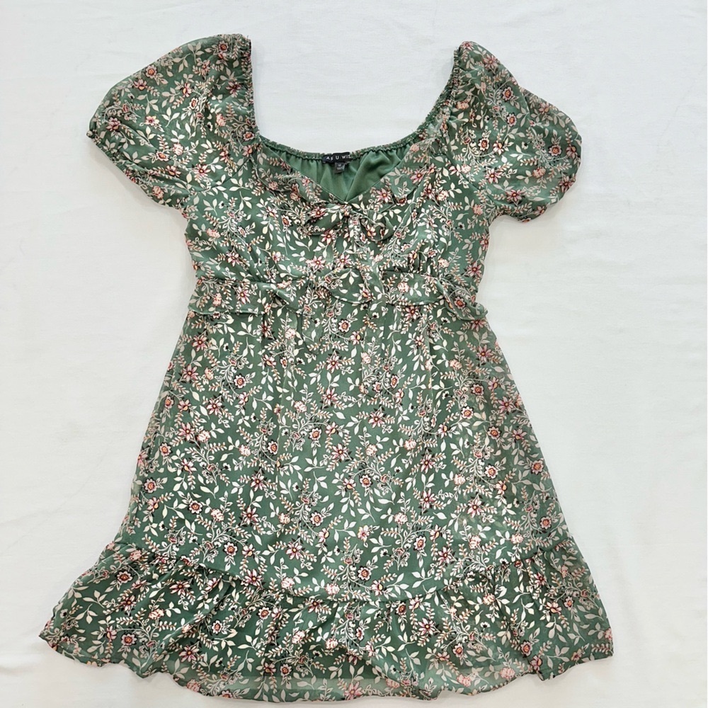 As U Wish Green Floral Easter Spring Dress - Juniors Medium